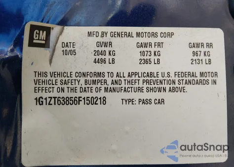 2006 Chevrolet Malibu Maxx Lt from USA, damaged, VIN 1G1ZT63856F150218